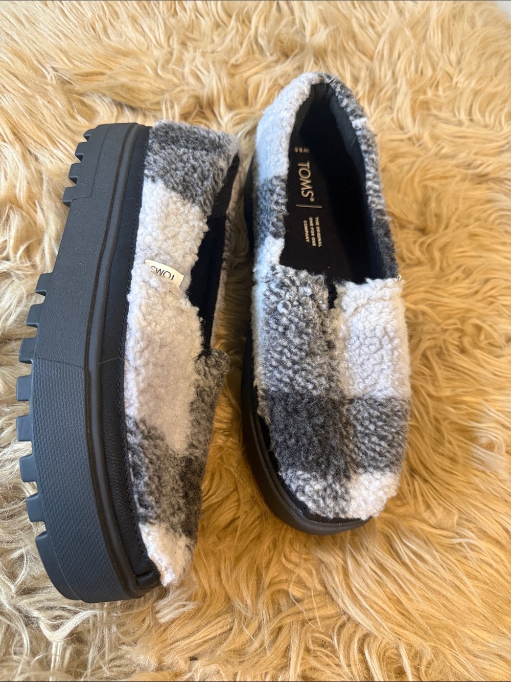 TOMS Black and Gray Faux Fur Lined Slip-On Shoe